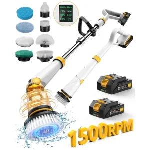 Electric Spin Scrubber with Two Batteries Q2 Pro,1500 RPM High Power Electric Scrubber for Cleaning,Shower Cordless Cleaning Bru