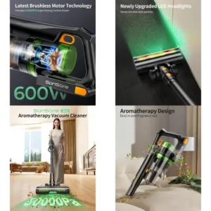 600W 50kPa Cordless Vacuum Cleaner, 65-Minute Runtime, Anti-Tangle Stick for Home, Pet Hair & Floor Cleaning, with Scented Table