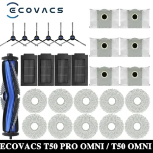 ECOVACS T50 PRO OMNI / T50 OMNI Robot Vacuum Spare Parts Main Side Brushes Mop Cloths HEPA Filters Dust Bags Accessories