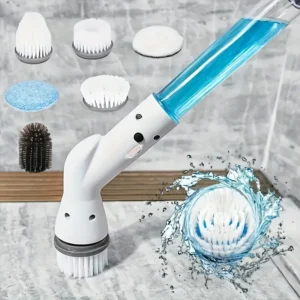 Rechargeable Power Scrubber with Adjustable Long Handle and 6 Replaceable Brush Heads - Perfect for Cleaning Bathrooms, Kitchens