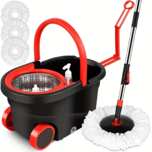 Spinning Mop And Bucket Set, Mop Bucket Set, 360° Spinning Mop Bucket System With 3 Microfiber Replacement Heads