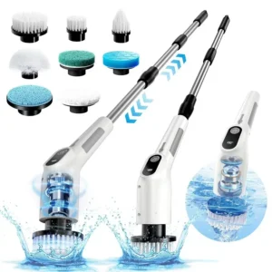 Spin Scrubber, Shower Cleaning Brush with 8 Replaceable Brush Heads, IPX7 Waterproof amp 50KGF HighTorque Motor, Adjustable Long