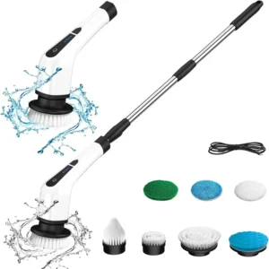 Electric Spin Scrubber with 7 Brush Heads & Extension Handle for Bathroom, Kitchen, Floor, Car Cleaning