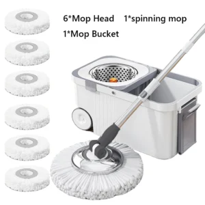 Cleaning Spin Mop with Bucket Household Cleaning Automatic Spin Mop with 6 Extra Refills Heads Extended Handle for Home Cleaning