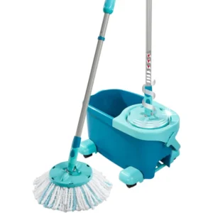 Spin Mop and Bucket Set with Telescopic Handle, 360° Swivel, Easy Wringing, Wheels for Effortless Cleaning