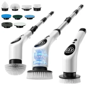 Spin Scrubber,Cordless Cleaning Brush,Shower Scrubber with 9 Scrub Brush,3 Speed,Adjustable Extension Handle,Power LED Display,