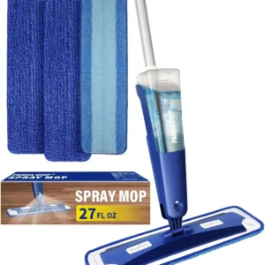 Premium 18-Inch Spray Mop for Hardwood Floors, Multi-Purpose Wet and Dry Cleaning with 3 Reusable Pads and Refill Bottle, Blue