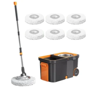 Cleaning Spin Mop with Bucket Household Cleaning Automatic Spin Mop with 6 Extra Refills Heads Extended Handle for Home Cleaning