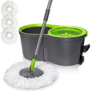 360° Spinning Mop and Bucket Set with Wringer, Adjustable Handle, 3 Microfiber Pads for Home and Office Floor Cleaning
