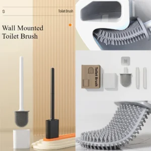 Flexible Silicone Toilet Brush Water Leak Proof with Base and Hook Wall Mounted Toilet Brush Household Bathroom Cleaner