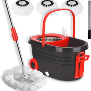 360° Spin Mop Bucket Sets Wrings System, Bucket with Wheels and 61''/155cm Extendable and Adjustable Handle, Dry wet separation