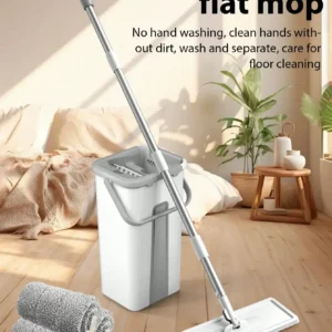 Hands-Free Flat Floor Mop & Bucket Set - 3 Washable Microfiber Pads for Hardwood Dust/Dirt Removal